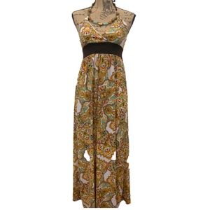 Xoxo boho orange printed halter maxi dress